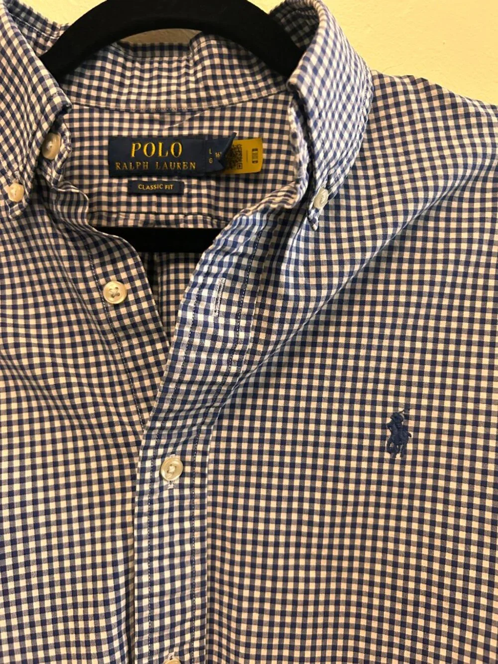 Polo by RL men's navy gingham button down, size L (16.5), classic preppy look